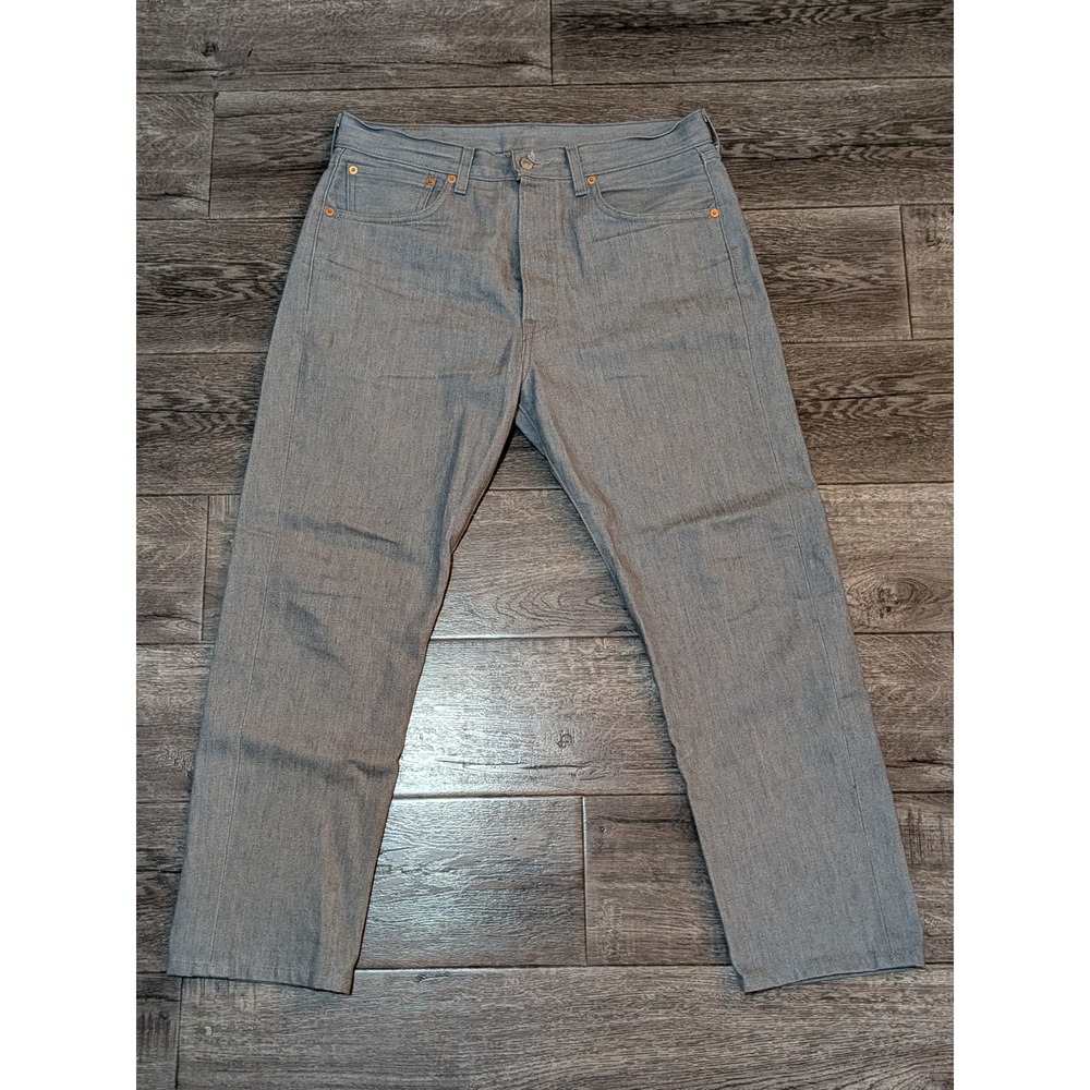 Levis 501 Original Fit Grey Denim Jeans Mens 33x30 Rare Blank Red Tab 00501-3227